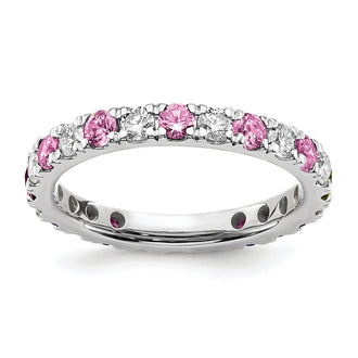Buy Exclusive 14K White Gold Eternity Band with 3/4 Carat Diamond & Pink Sapphire - Stylish Size 7.5!