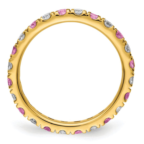14K Gold Eternity Band with 3/4 Carat Lab-Grown Diamond & Pink Sapphire