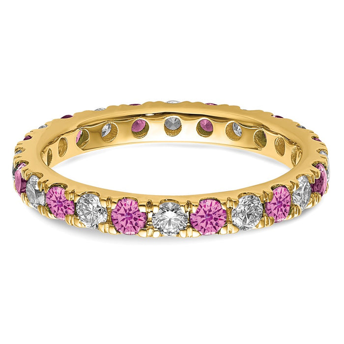 Shop 14K Gold 7/8 Carat Lab-Grown Diamond Eternity Band with Pink Sapphires - Stylish Value!-4