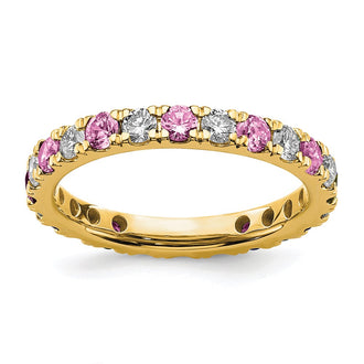 Shop 14K Gold Eternity Band with 3/4 Carat Lab-Grown Diamonds & Pink Sapphires - Affordable Luxury!