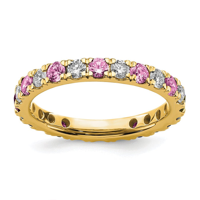High-Quality 14K Gold 3/4 Carat Diamond Eternity Band with Pink Sapphires - Stylish Value-1