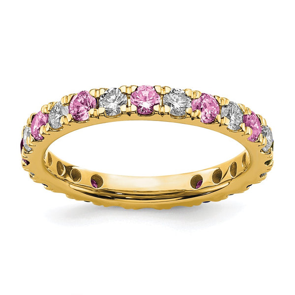 14K Gold Eternity Band with 3/4 Carat Lab-Grown Diamond & Pink Sapphire