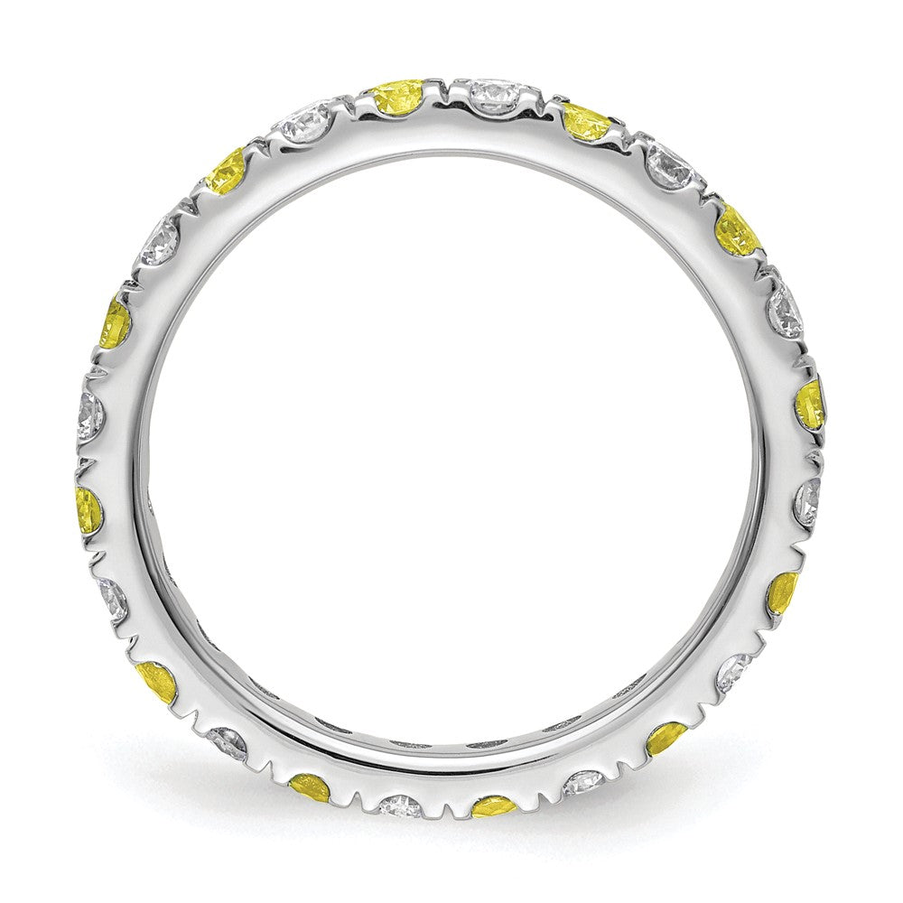 Exclusive 14K White Gold Eternity Band: 3/8 Carat Lab-Diamond & Yellow Sapphire - Stylish Size 5