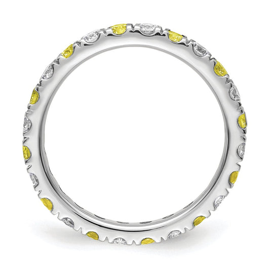 Exclusive 14K White Gold Eternity Band: 3/8 Carat Lab-Diamond & Yellow Sapphire - Stylish Size 5