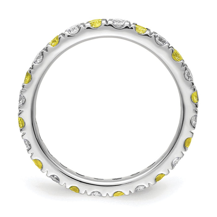Exclusive 14K White Gold Eternity Band: 3/8 Carat Lab-Diamond & Yellow Sapphire - Stylish Size 5-2