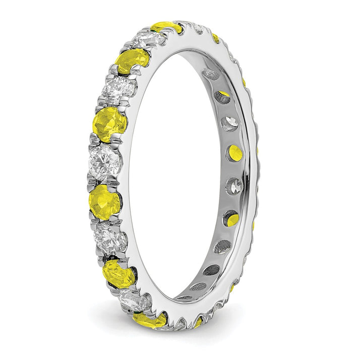 Exclusive 14K White Gold Eternity Band: 3/8 Carat Lab-Diamond & Yellow Sapphire - Stylish Size 5-5