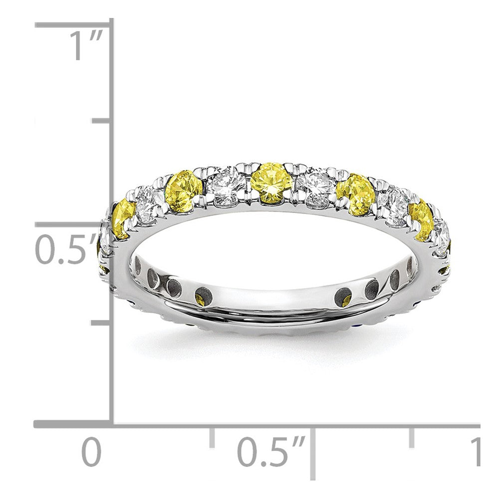 Exclusive 14K White Gold Eternity Band: 3/8 Carat Lab-Diamond & Yellow Sapphire - Stylish Size 5