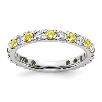 Shop 14K White Gold Eternity Band | 3/4 Carat Lab-Grown Diamond & Yellow Sapphire - Stylish Value in Size 7.5