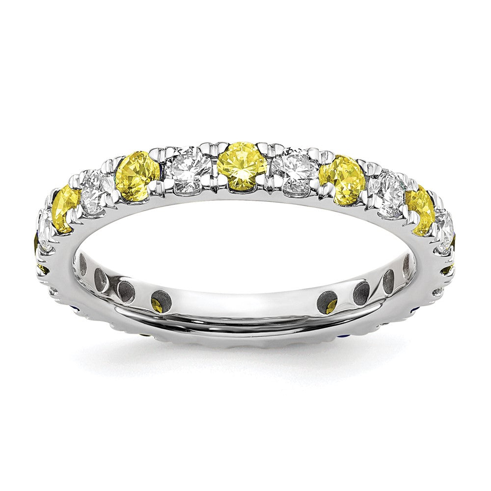Exclusive 14K White Gold Eternity Band: 3/8 Carat Lab-Diamond & Yellow Sapphire - Stylish Size 5