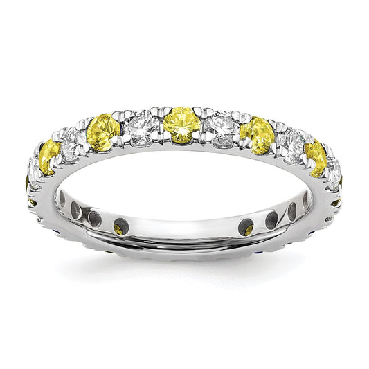 Exclusive 14K White Gold Eternity Band: 3/8 Carat Lab-Diamond & Yellow Sapphire - Stylish Size 5