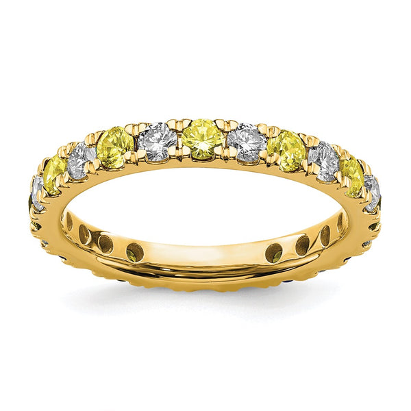 14K Gold 3/4 Carat Diamond Eternity Band with Yellow Sapphire