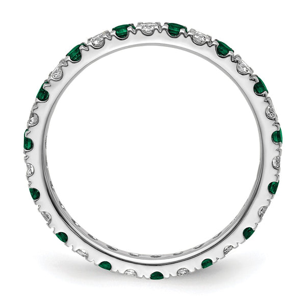 14K White Gold Eternity Band with 1/2 Carat Lab-Grown Diamond & Emerald, Size 7.5