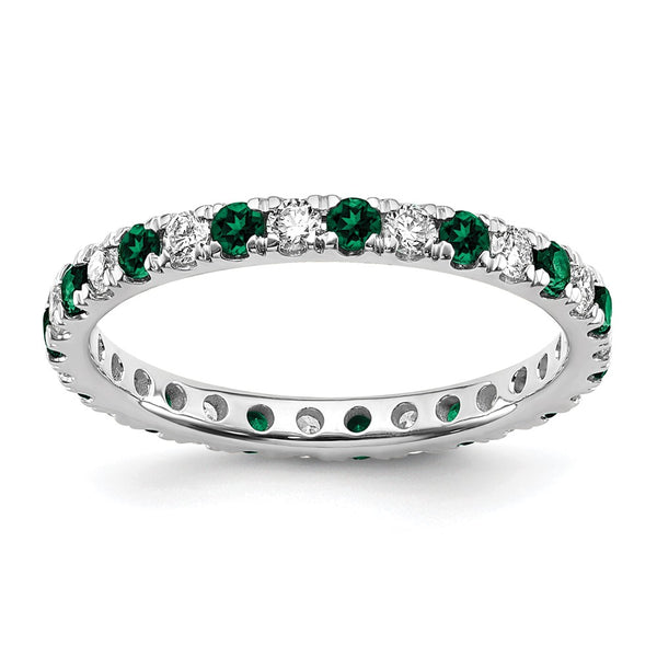 14K White Gold Eternity Band with 1/2 Carat Lab-Grown Diamond & Emerald, Size 7.5