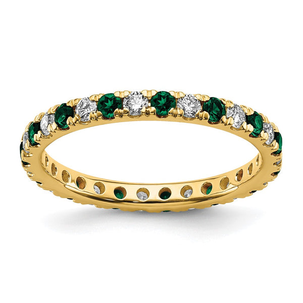 14K Gold Eternity Band with 1/2 Carat Lab-Grown Diamond & Emerald, Size 7