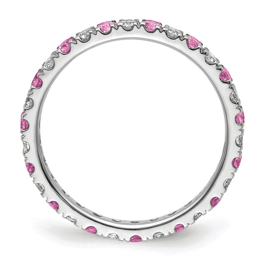 Buy Exclusive 14K White Gold Eternity Band with 3/8 Carat Diamond & Pink Sapphire - Stylish Size 4.5