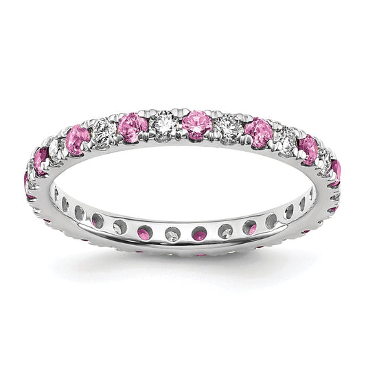 Shop 14K White Gold Eternity Band with 3/8 Carat Lab-Grown Diamond & Pink Sapphire - Stylish Value, Size 4