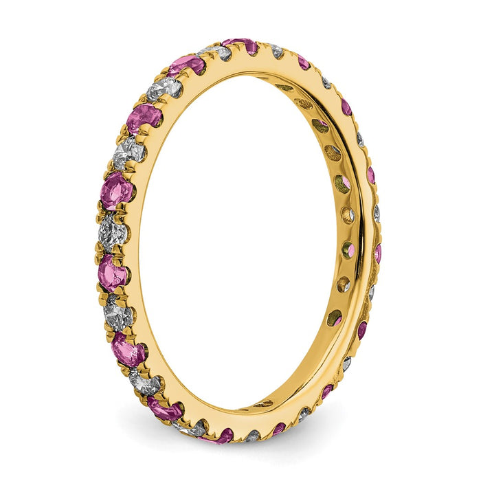 Exclusive 14K Gold 3/8 Carat Lab-Grown Diamond Eternity Band with Pink Sapphires - Stylish Value!-4