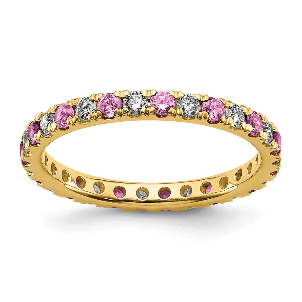 Shop 14K Gold Eternity Band with 3/8 Carat Lab-Grown Diamonds & Pink Sapphires - Stylish Luxury!