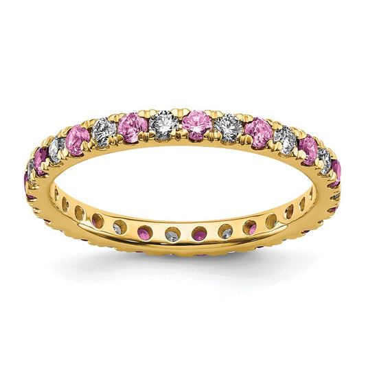 Shop 14K Gold Eternity Band with 3/8 Carat Lab-Grown Diamonds & Pink Sapphires - Stylish Luxury!