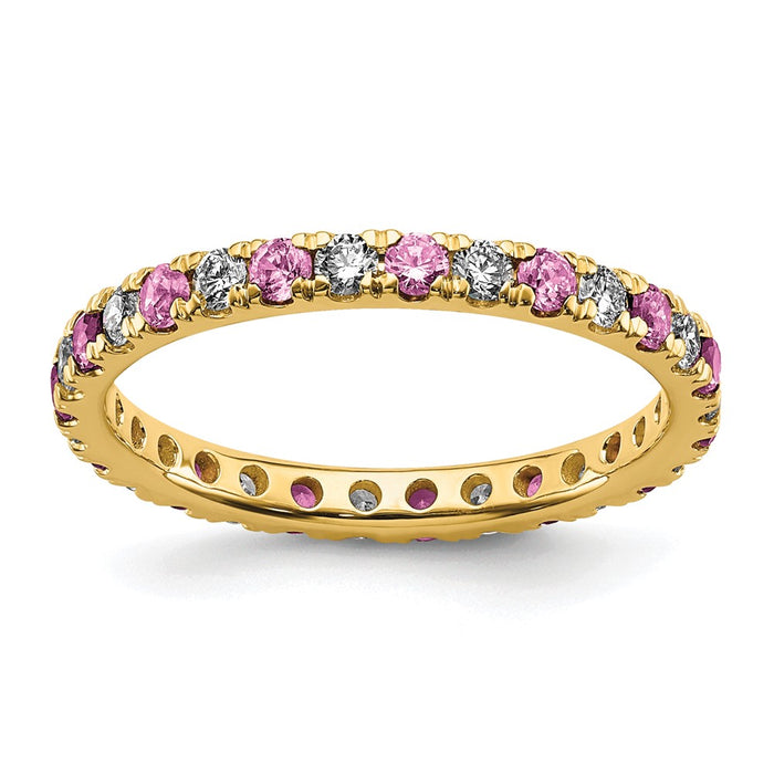 Shop 14K Gold Eternity Band with 3/8 Carat Lab-Grown Diamonds & Pink Sapphires - Stylish Luxury!-1