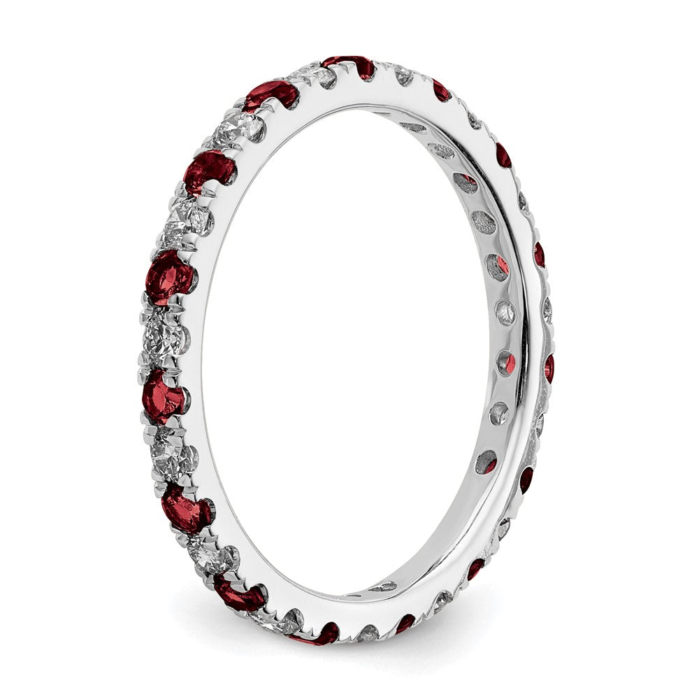 Exclusive 14K White Gold Eternity Band with 1/2 Carat Lab-Grown Diamond & Ruby - Stylish Size 6.5
