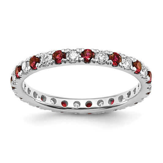 Exclusive 14K White Gold Eternity Band with 1/2 Carat Lab-Grown Diamond & Ruby - Stylish Size 6.5