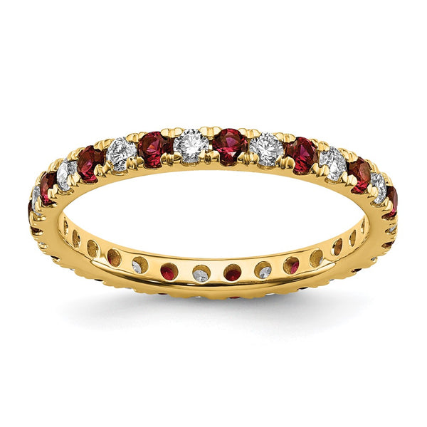 14K Gold Eternity Band with 3/8 Carat Lab Grown Diamonds & Ruby