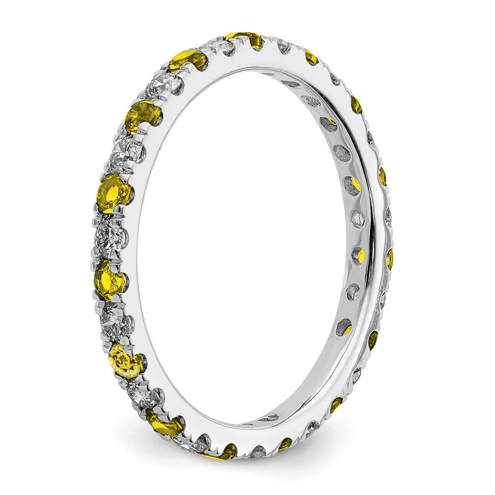Exclusive 14K White Gold Eternity Band with 1/2 Carat Diamond & Yellow Sapphire - Stylish Size 6.5