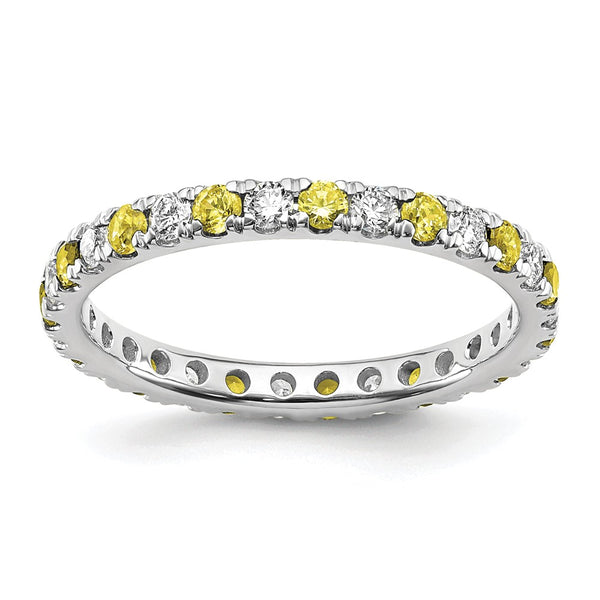 14K White Gold Eternity Band with 1/2 Carat Diamond & Yellow Sapphire - Size 6.5