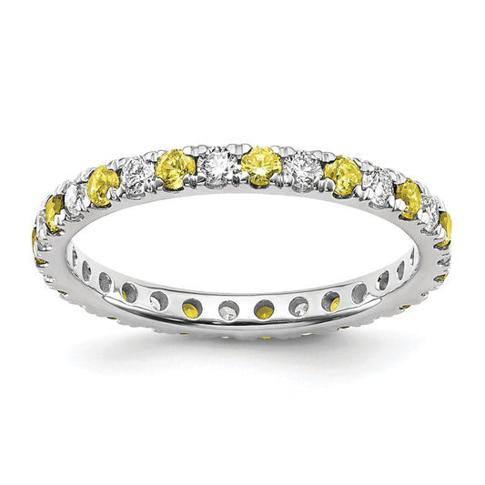 Exclusive 14K White Gold Eternity Band with 1/2 Carat Diamond & Yellow Sapphire