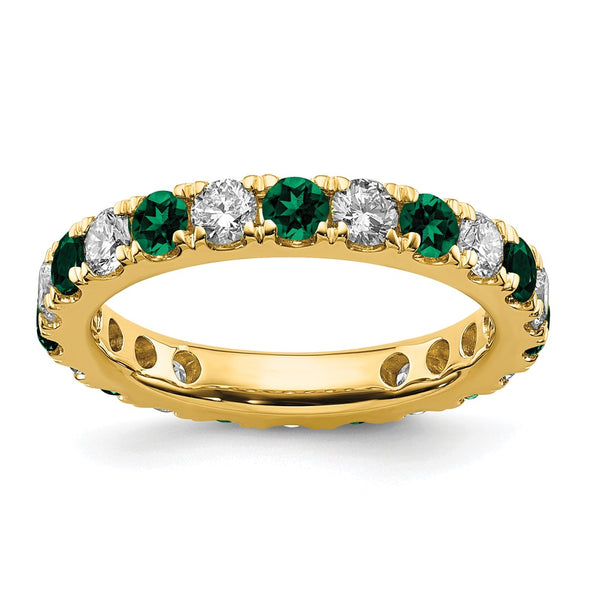 14K Gold Eternity Band: 1.2 Carat Lab-Grown Diamond & Emerald, Size 7