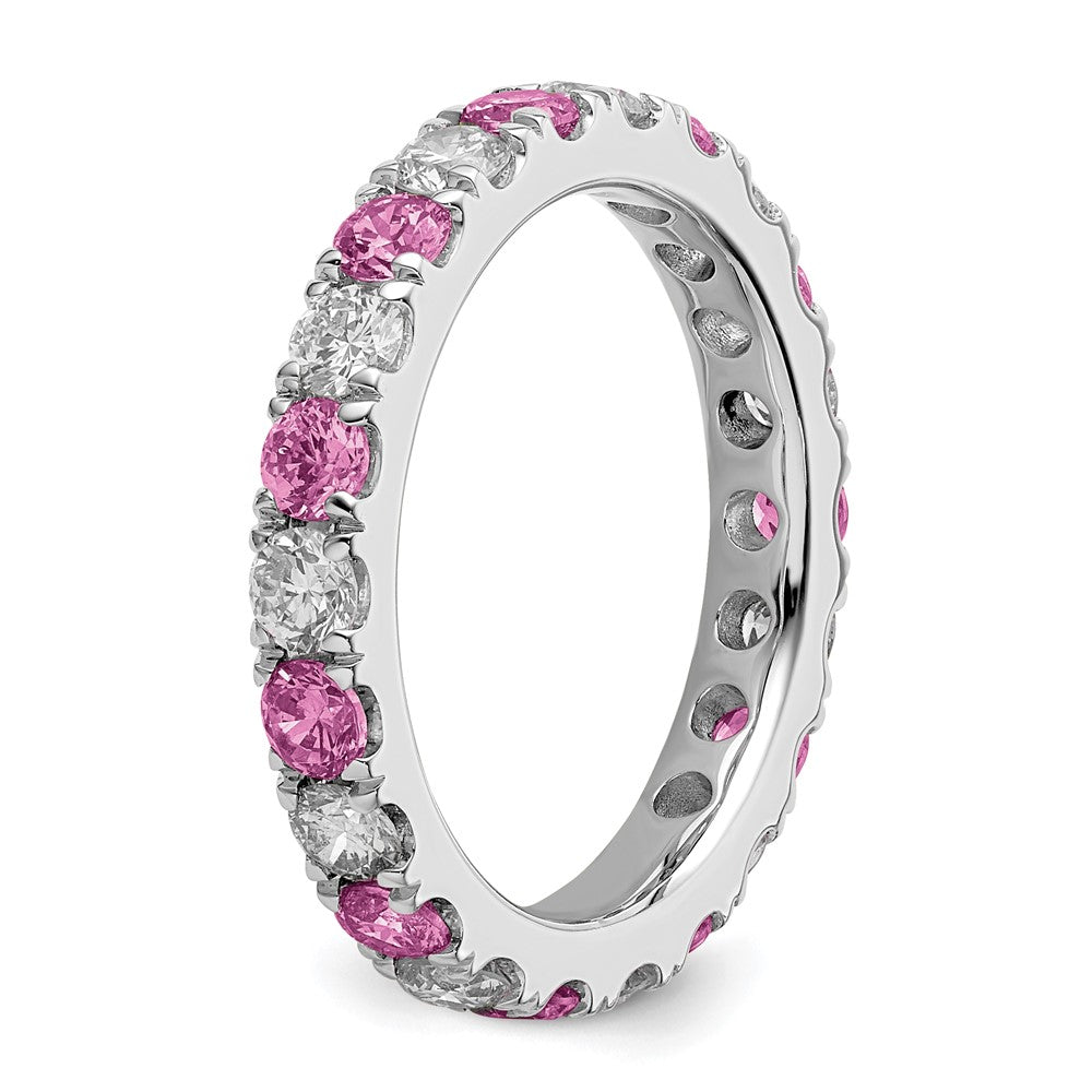 Exclusive 14K White Gold 1.2ct Lab-Grown Diamond & Pink Sapphire Band - Stylish Value Size 7.5