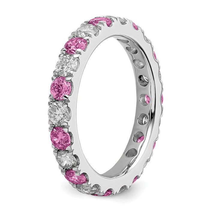 Exclusive 14K White Gold 1.2ct Lab-Grown Diamond & Pink Sapphire Band - Stylish Value Size 7.5-5