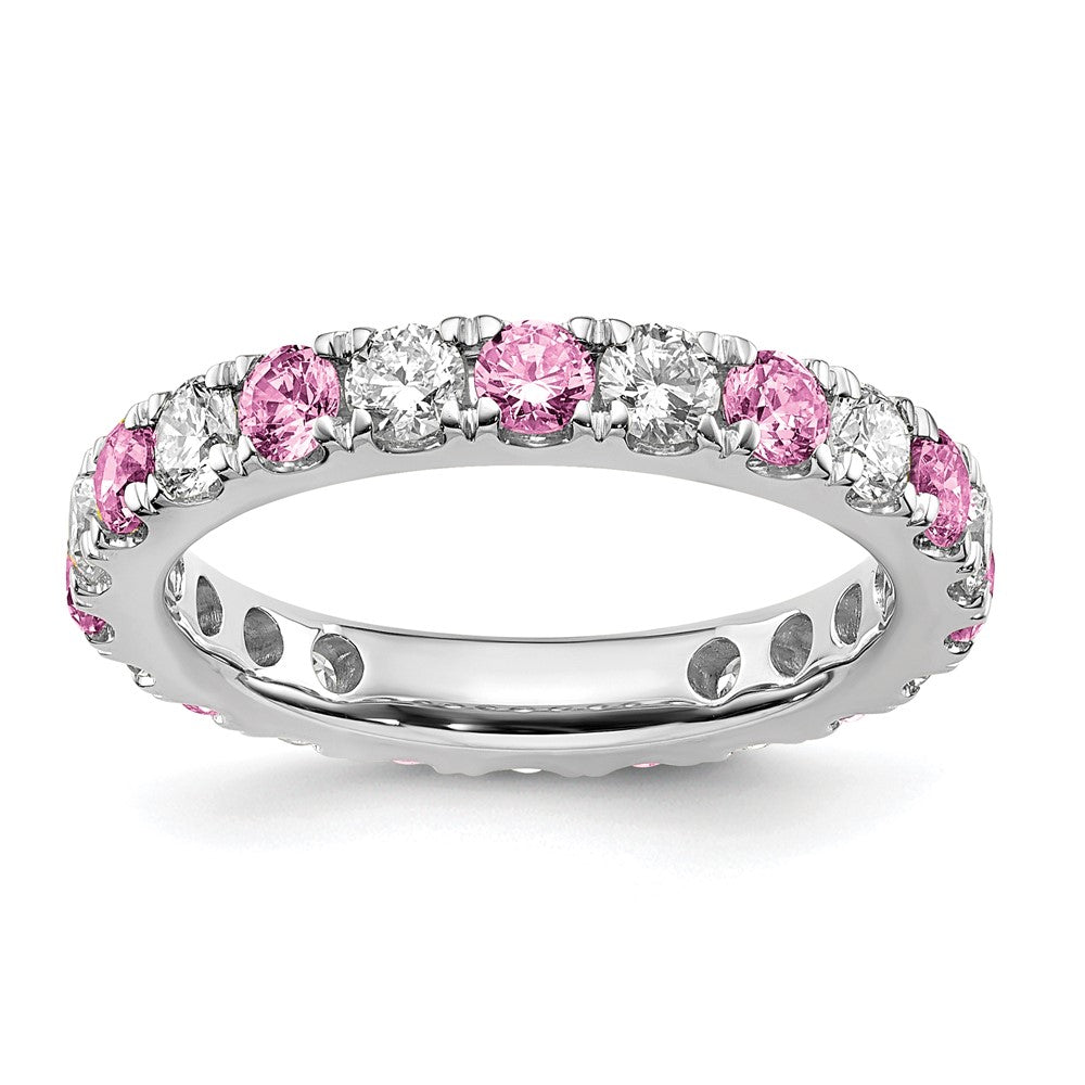 Exclusive 14K White Gold 1.2ct Lab-Grown Diamond & Pink Sapphire Band - Stylish Value Size 7.5