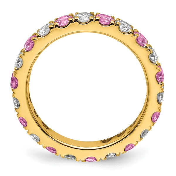 14K Gold Eternity Band with 1 Carat Lab-Grown Diamond & Pink Sapphires, Size 6.5