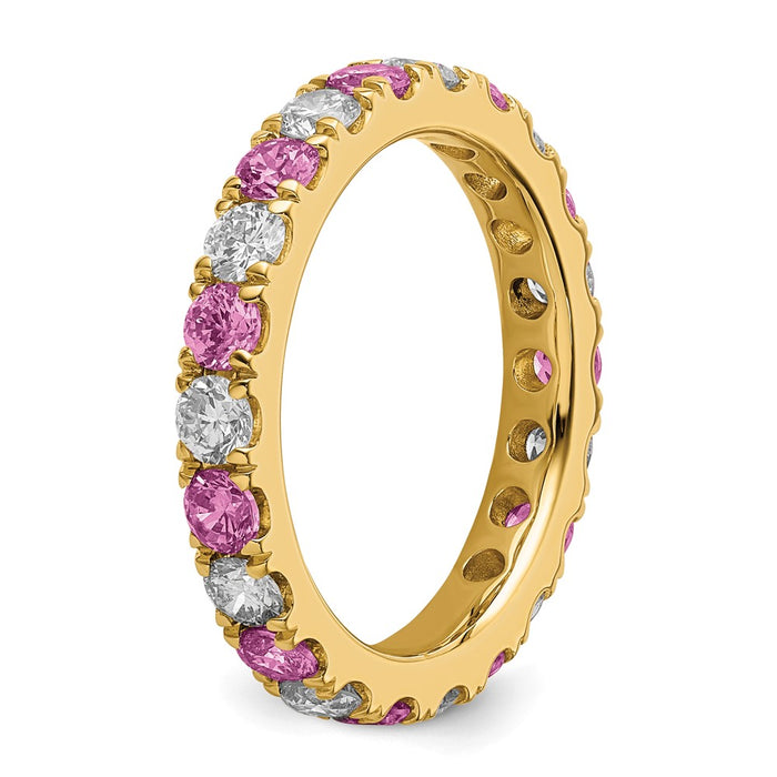 Exclusive 14K Gold Eternity Band - 1.2 Carat Lab-Grown Diamond & Pink Sapphires-5