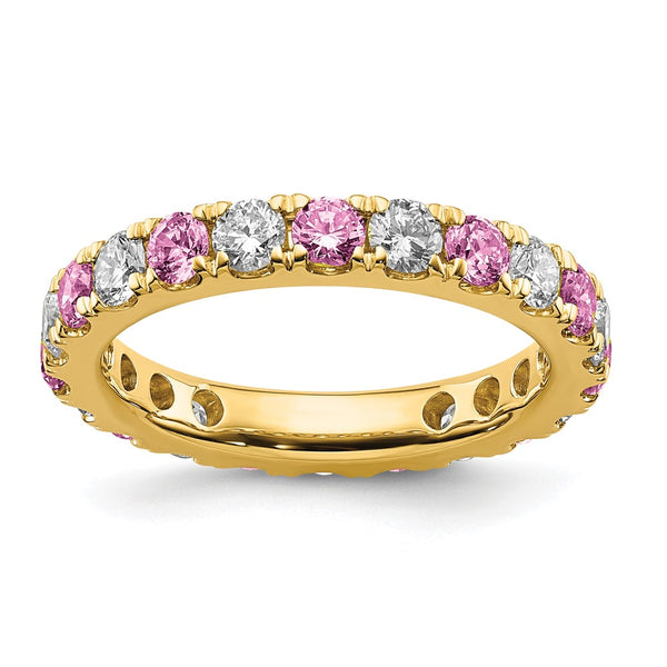 14K Gold Eternity Band with 1 Carat Lab-Grown Diamond & Pink Sapphires, Size 6.5