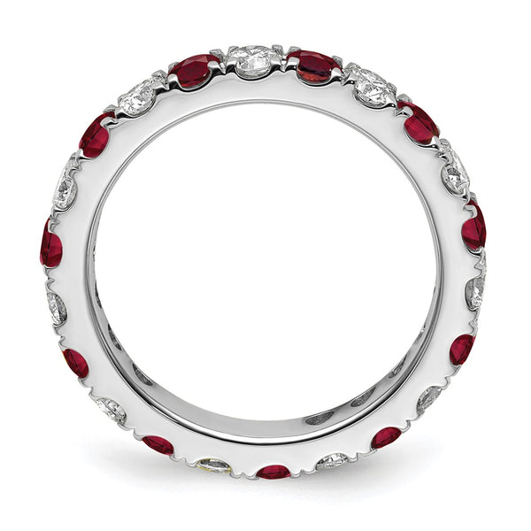 14K White Gold Eternity Band with 1.2 Carat Lab-Grown Diamond & Ruby, Size 7.5