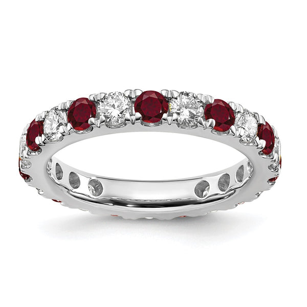 14K White Gold Eternity Band with 1.2 Carat Lab-Grown Diamond & Ruby, Size 7.5