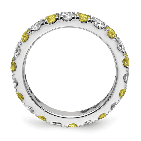 14K White Gold 1 Carat Diamond Eternity Band with Yellow Sapphires