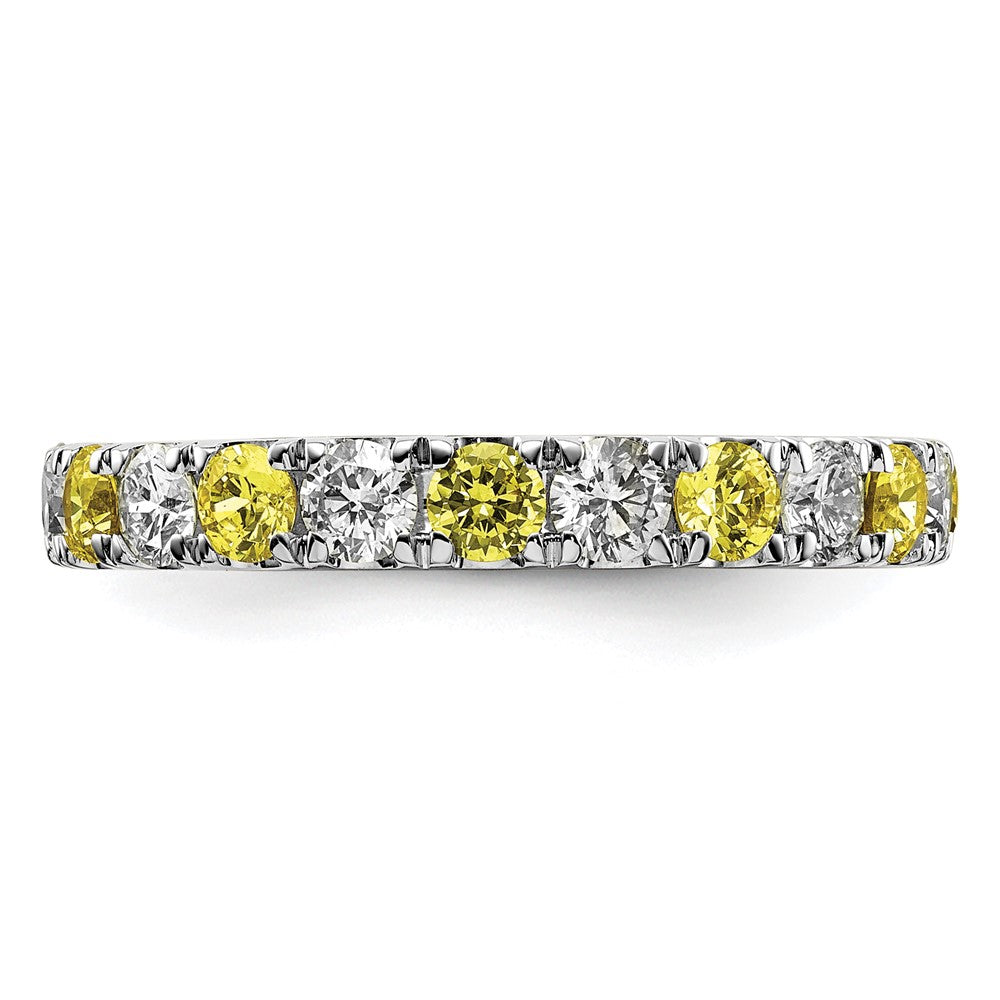 High-Quality 14K White Gold Eternity Band, 1 Carat Diamond & Yellow Sapphire, Size 5.5 - Affordable Luxury!