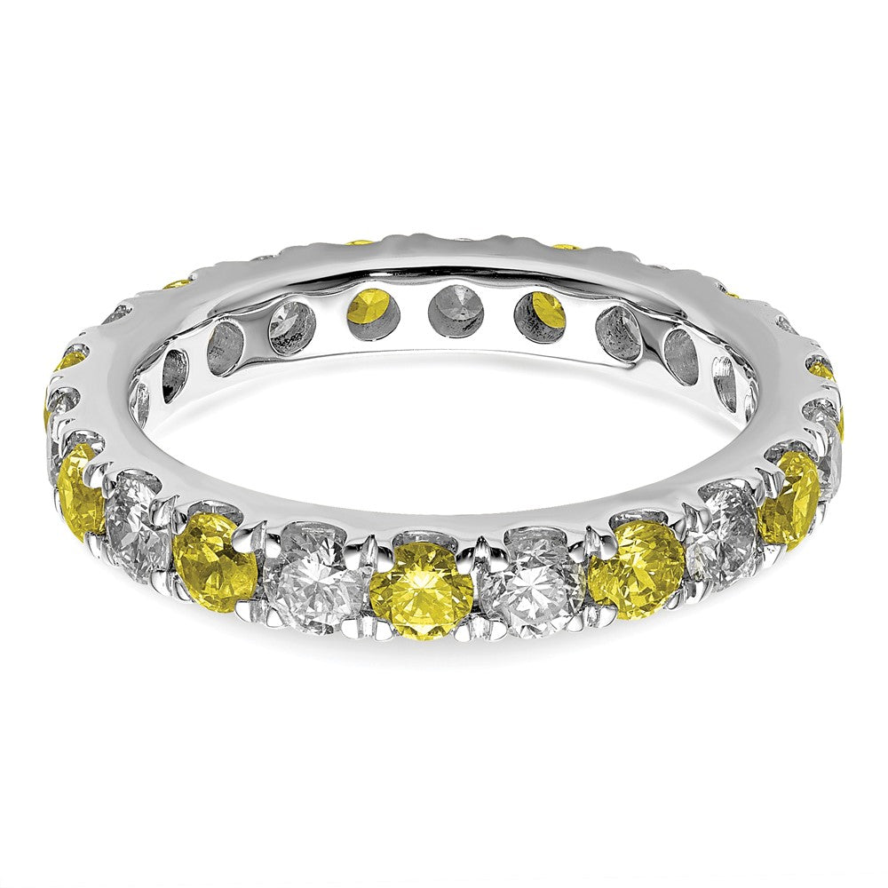 High-Quality 14K White Gold Eternity Band, 1 Carat Diamond & Yellow Sapphire, Size 5.5 - Affordable Luxury!