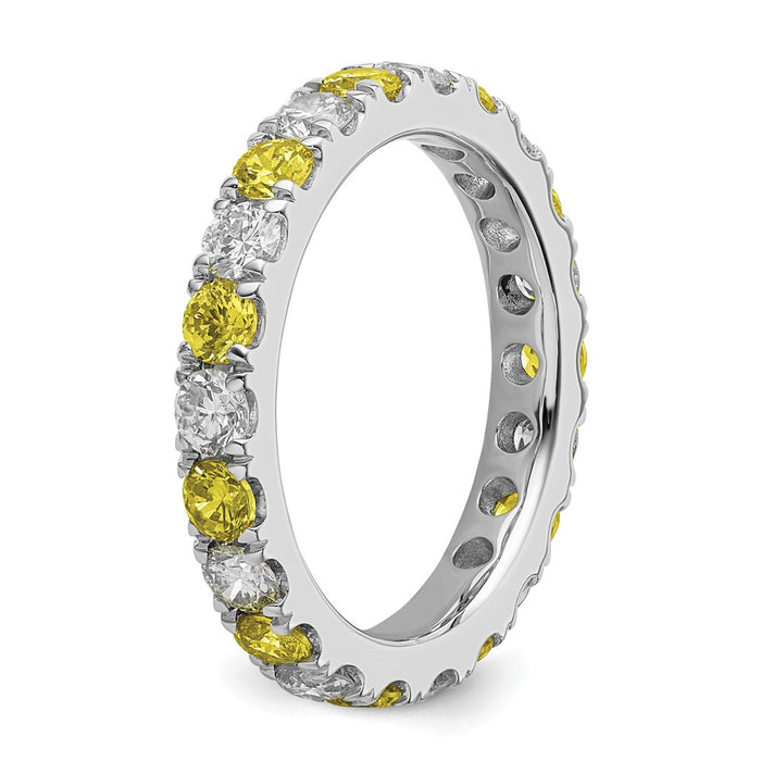 High-Quality 14K White Gold Eternity Band, 1 Carat Diamond & Yellow Sapphire, Size 5.5 - Affordable Luxury!-5