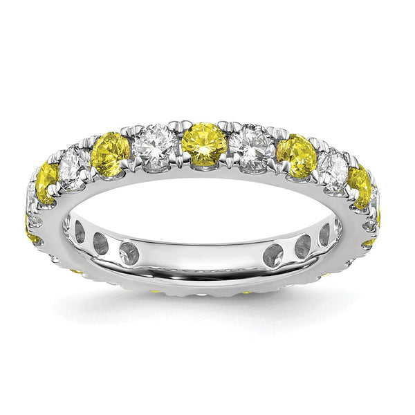 14K White Gold 1 Carat Diamond Eternity Band with Yellow Sapphires