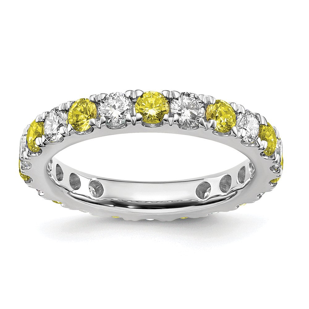 High-Quality 14K White Gold Eternity Band, 1 Carat Diamond & Yellow Sapphire, Size 5.5 - Affordable Luxury!