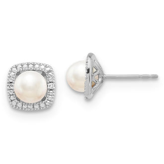 Exclusive Polished Sterling Silver Button Earrings with Freshwater Pearls & Diamonds - Stylish Value!