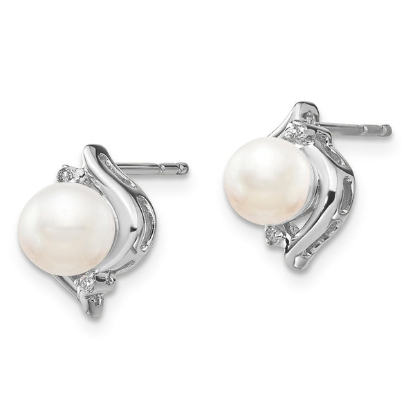 Sterling Silver Pearl & Diamond Earrings