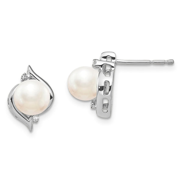 Sterling Silver Pearl & Diamond Earrings
