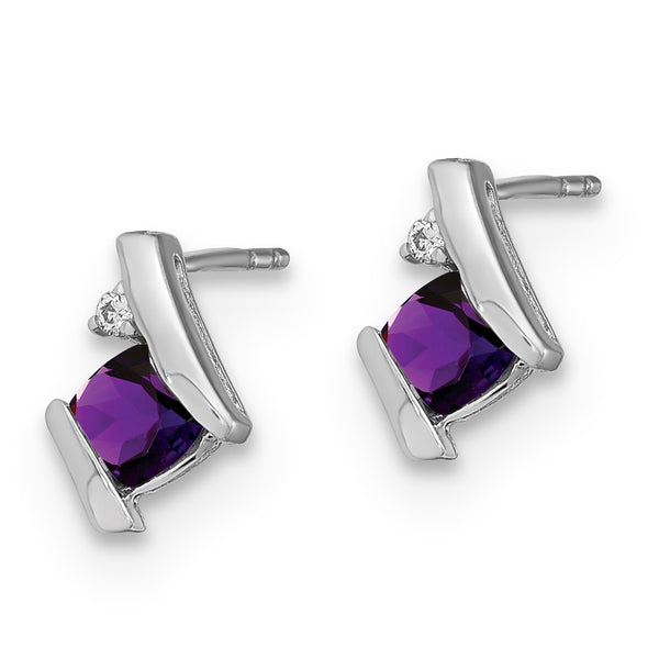 Sterling Silver Amethyst & Diamond Drop Earrings