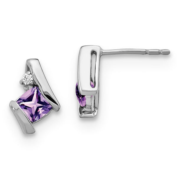 Sterling Silver Amethyst & Diamond Drop Earrings